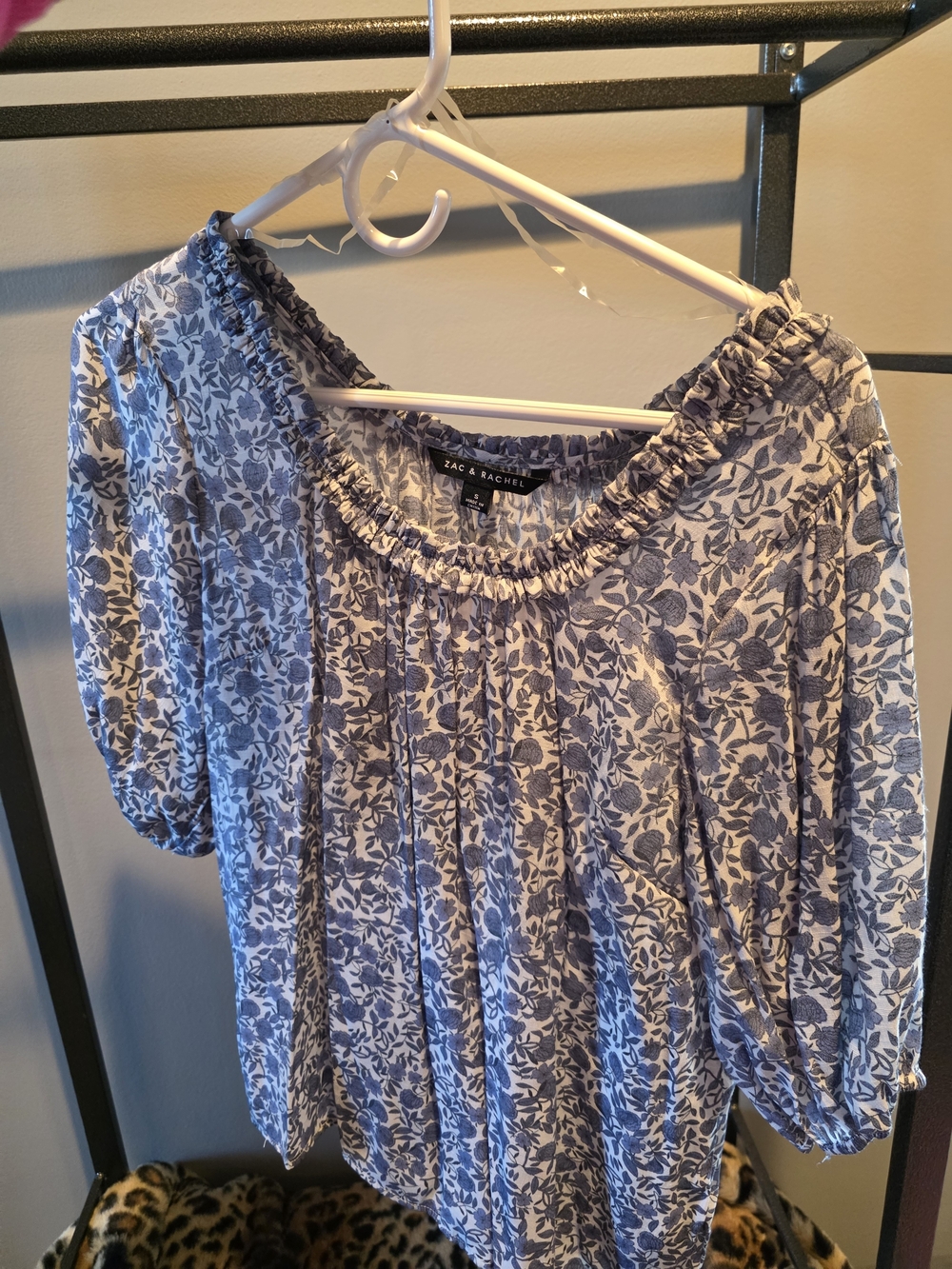 Zac & Rachel Blue Floral Off-Shoulder Women's Top